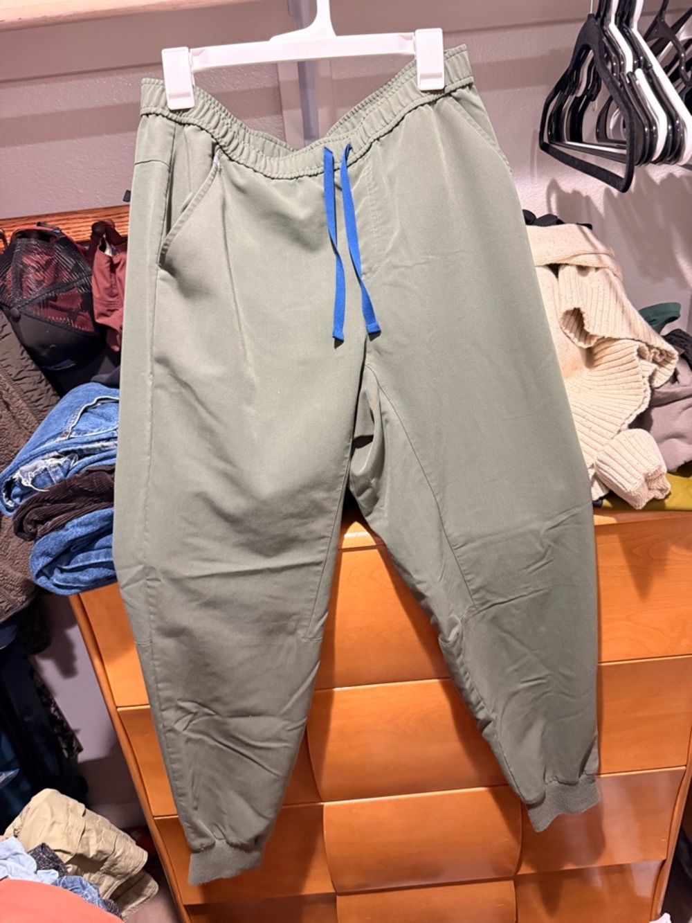 Figs women’s  Olive Green Jogger Pants with Blue Drawstring